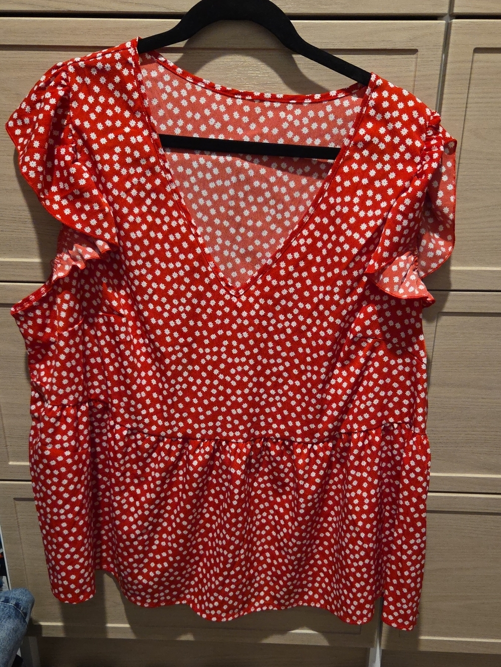 Red Floral V-Neck Ruffle Sleeve Women’s Top